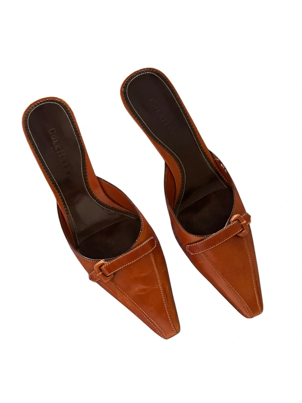 Cole Haan Brown Leather Pointed-Toe Mule Slides - Picture 2 of 5